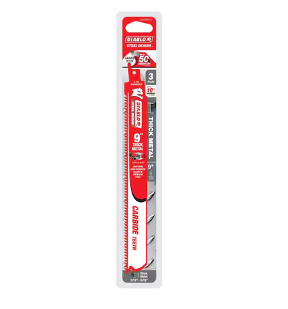Diablo 9" Steel Demon Carbide Teeth Reciprocating Saw Blades 3-Pack DS0908CF3
