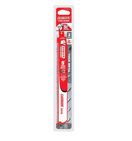 Diablo 9" Steel Demon Carbide Teeth Reciprocating Saw Blades 3-Pack DS0908CF3