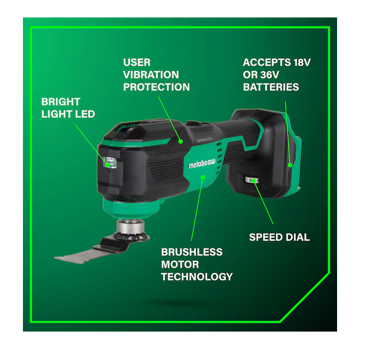 Metabo HPT Multi-Volt 18V Brushless Variable speed 2-Piece Oscillating Multi-Tool (Battery Not Included)