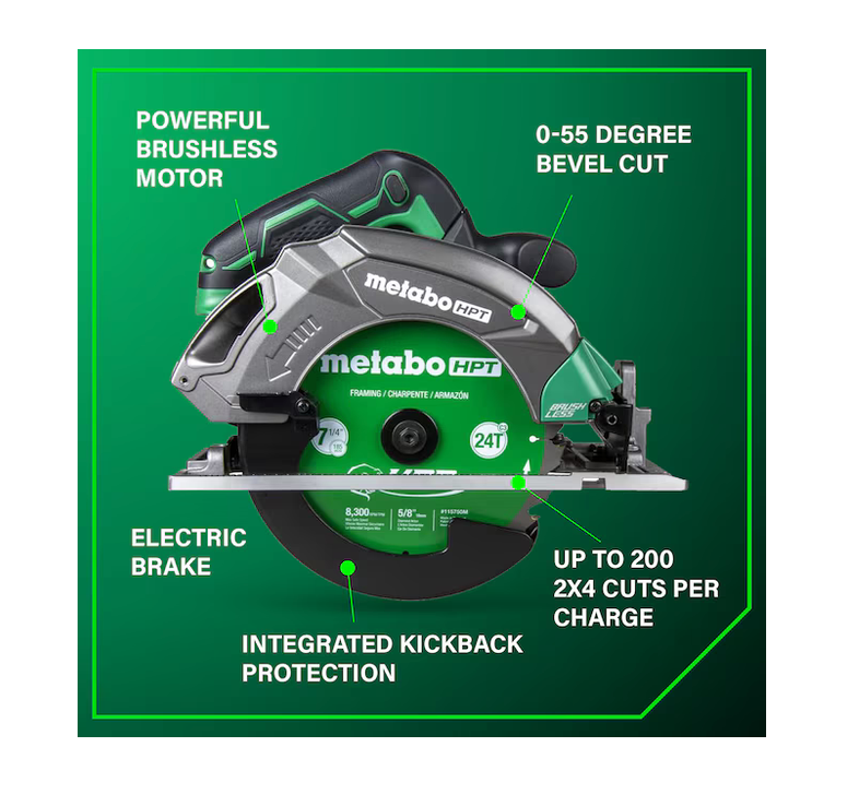 Metabo HPT MultiVolt 18V 7-1/4-in Brushless Circular Saw C1807DAQ4 (Battery Not Included and Charger Not Included)