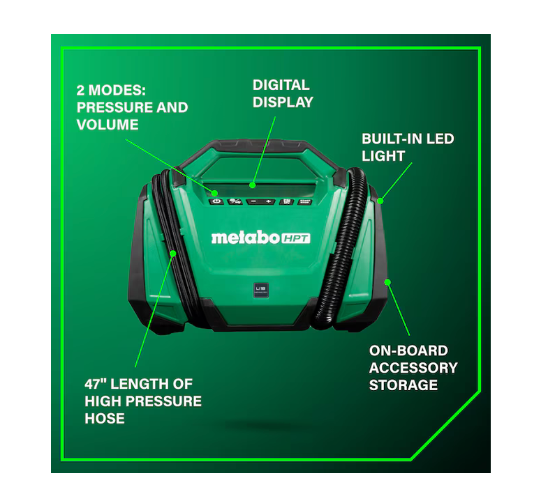 Metabo HPT MultiVolt 18V Li-ion Air Inflator (Power Source: Battery/Car/Electric) UP18DAQ4