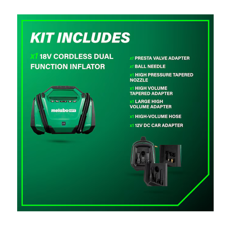 Metabo HPT MultiVolt 18V Li-ion Air Inflator (Power Source: Battery/Car/Electric) UP18DAQ4