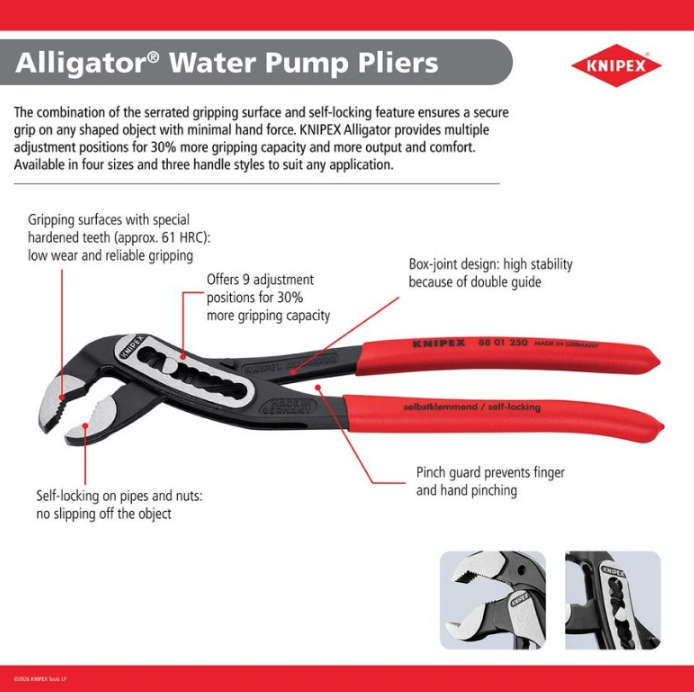 KNIPEX 10" Alligator® Water Pump Pliers 88 01 250 SBA