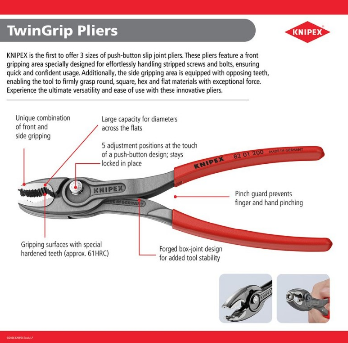 KNIPEX 8" TwinGrip Pliers 82 01 200 SBA