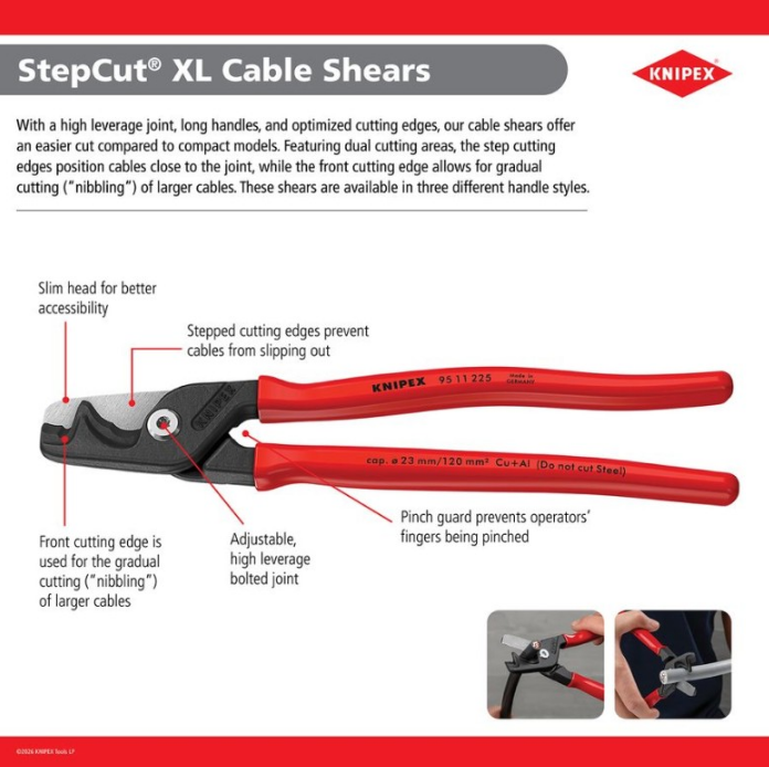KNIPEX 9" StepCut® XL Cable Shears 95 11 225 SBA
