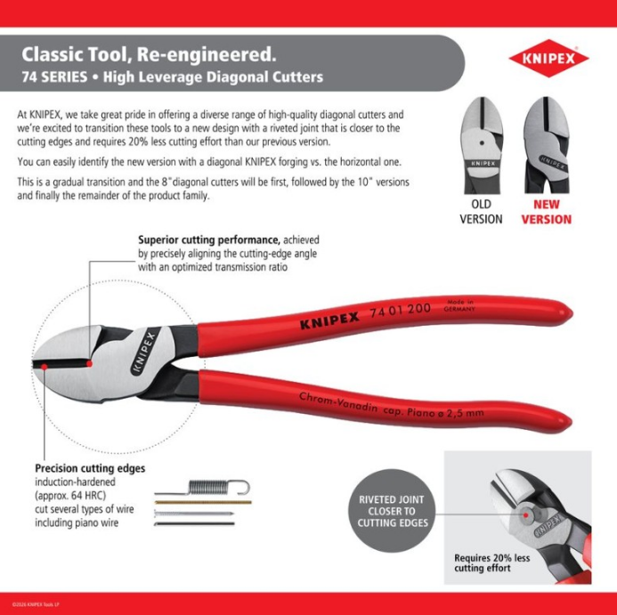 KNIPEX 8" High Leverage Diagonal Cutters 74 01 200 SBA