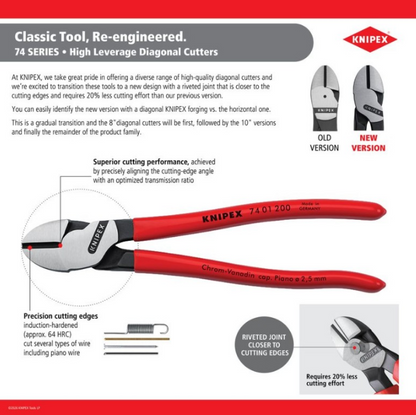 KNIPEX 8" High Leverage Diagonal Cutters 74 01 200 SBA