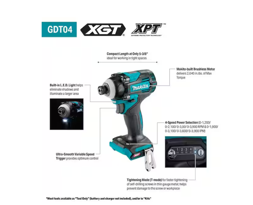 Makita 40V max XGT Brushless High Torque 4-Speed Impact Driver GDT04Z (TOOL ONLY)