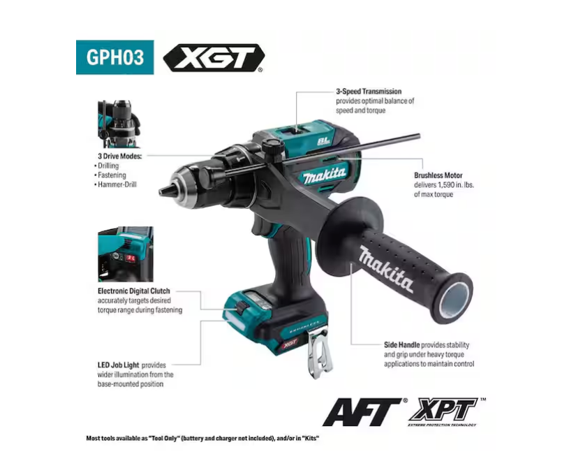 Makita 40V max XGT Brushless 3 Speed 1/2" Hammer Driver-Drill GPH03Z (TOOL ONLY)