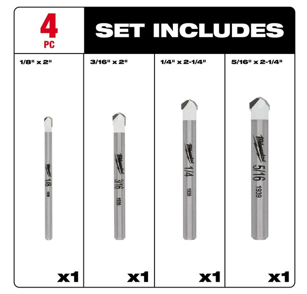 Milwaukee Carbide Natural Stone Drill Bit Set (4-Pack) 48-20-8998