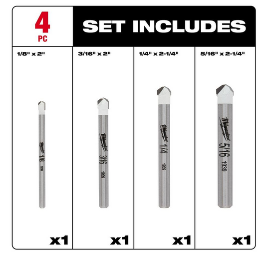 Milwaukee Carbide Natural Stone Drill Bit Set (4-Pack) 48-20-8998
