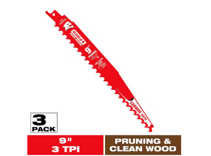 Diablo 9" 3 TPI Demo Demon Carbide Teeth Reciprocating Saw Blades for Pruning and Clean Wood 3-pack DS0903CP3