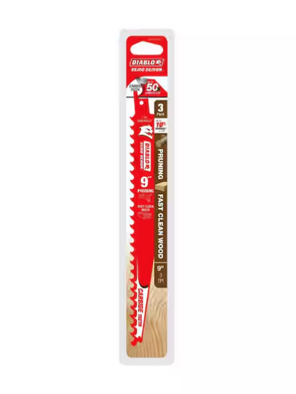 Diablo 9" 3 TPI Demo Demon Carbide Teeth Reciprocating Saw Blades for Pruning and Clean Wood 3-pack DS0903CP3