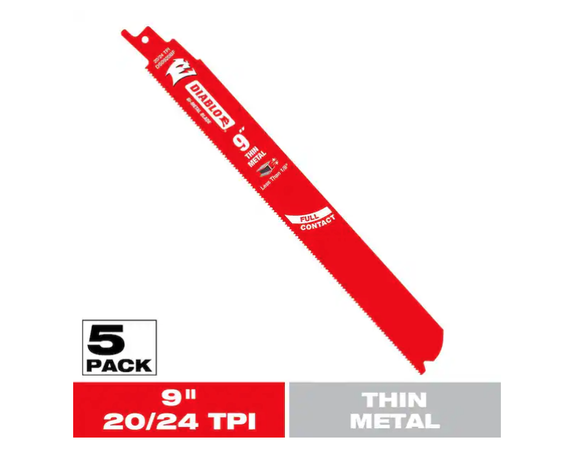 DIABLO 9 in. 20/24 TPI Bi-Metal Reciprocating Saw Blades for Thin Metal DS0920BF5