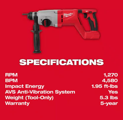 Milwaukee M18™ Brushless 1” SDS Plus D-Handle Rotary Hammer 2613-20 (TOOL ONLY)