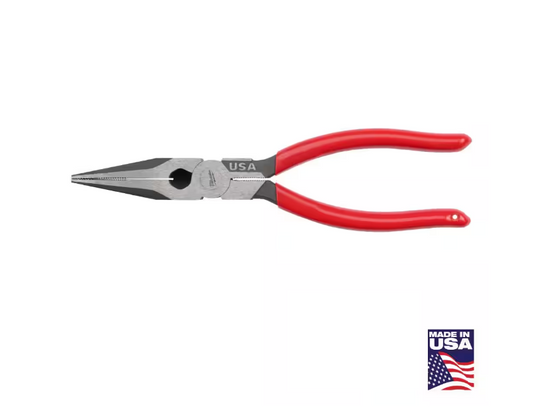 Milwaukee 8 in. Long Needle Nose Pliers with Fish Tape Puller and Dipped Grip (MT505)