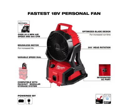Milwaukee M18 Brushless PACKOUT Fan 0818-20 (FAN ONLY)