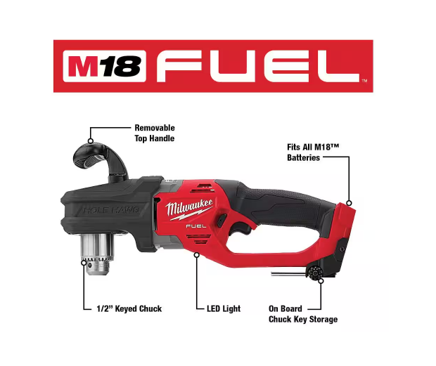 Milwaukee M18 FUEL GEN II 18V 1/2 in. Hole Hawg Right Angle Drill 2807-20 (TOOL ONLY)