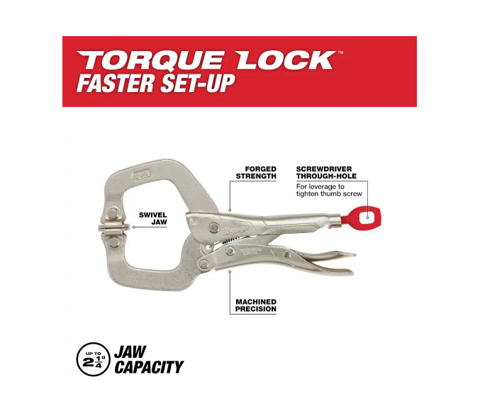 Milwaukee 6in. Torque Lock Locking Pliers C-Clamp With Swivel Jaws 48-22-3522