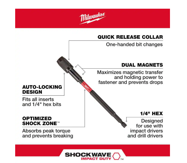 Milwaukee SHOCKWAVE 6" Impact Locking Bit Holder 48-32-4532