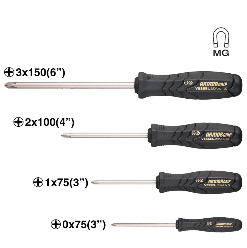 VESSEL Armor Grip Screwdrivers 4PC Set (#550APH4PBU)