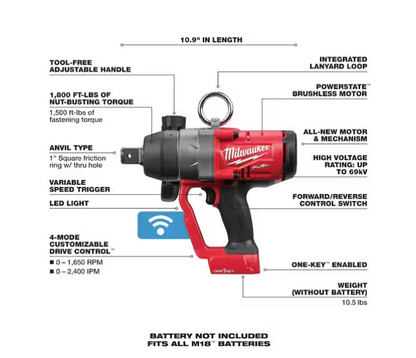 Milwaukee M18 FUEL ONE-KEY 18V Brushless 1 in. Impact Wrench with Friction Ring 2867-20 (TOOL ONLY)