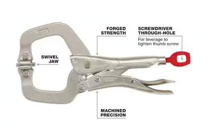 Milwaukee 6" TORQUE LOCK™ LOCKING C-CLAMP WITH SWIVEL JAWS - 48-22-3522