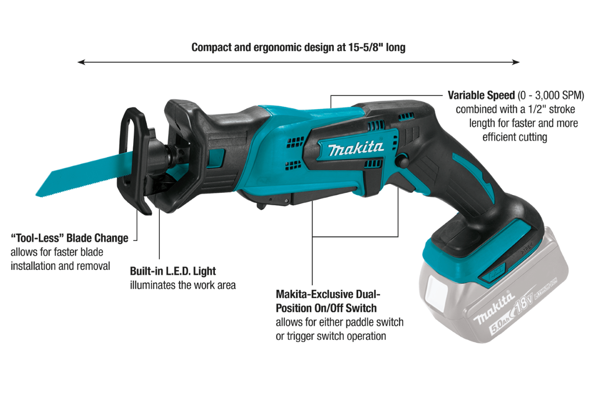 MAKITA 18V LXT® Lithium‑Ion Cordless Compact Recipro Saw (Tool Only) - XRJ01Z