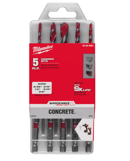 Milwaukee 5PC. SHOCKWAVE Impact Duty™ Carbide Hammer Drill Bit Set - 48-20-9051