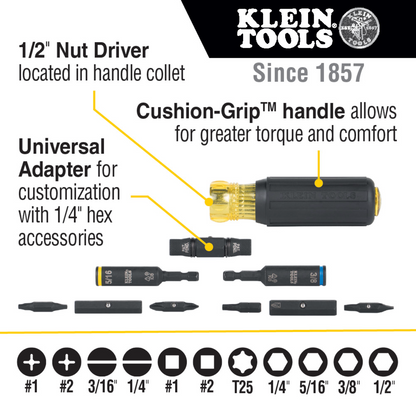 Klein Tools Impact Rated Multi-Bit Screwdriver/Nut Driver, 11-in-1 (32500HD)