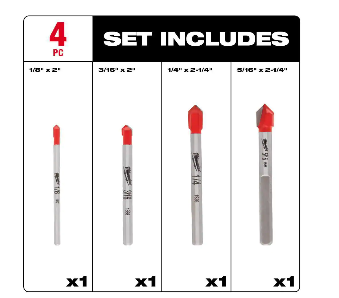 Milwaukee 4pc. Glass and Tile Bit Set (48-20-8988)