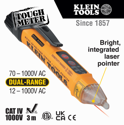 KLEIN TOOLS Non-Contact Voltage Tester Pen, Dual Range, with Laser Pointer (NCVT-5A)