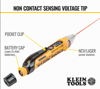 KLEIN TOOLS Non-Contact Voltage Tester Pen, Dual Range, with Laser Pointer (NCVT-5A)