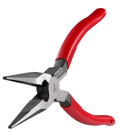 Milwaukee 8 in. Long Needle Nose Pliers with Fish Tape Puller and Dipped Grip (MT505)