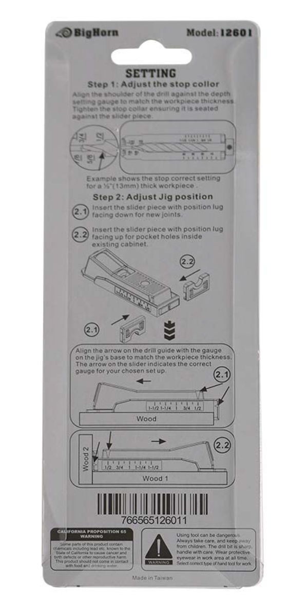 Big Horn 4 Piece One-Hole Mini Pocket Hole Jig System (12601)