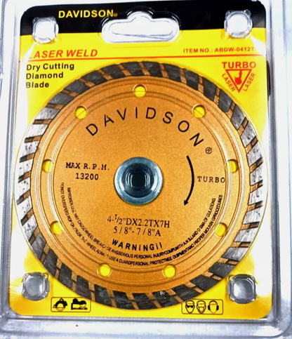 Davidson 4-1/2-Inch Dry Cutting Turbo Diamond Circular Saw Blade with 5/8-Inch or 7/8-Inch Arbor, ABDW-0412T