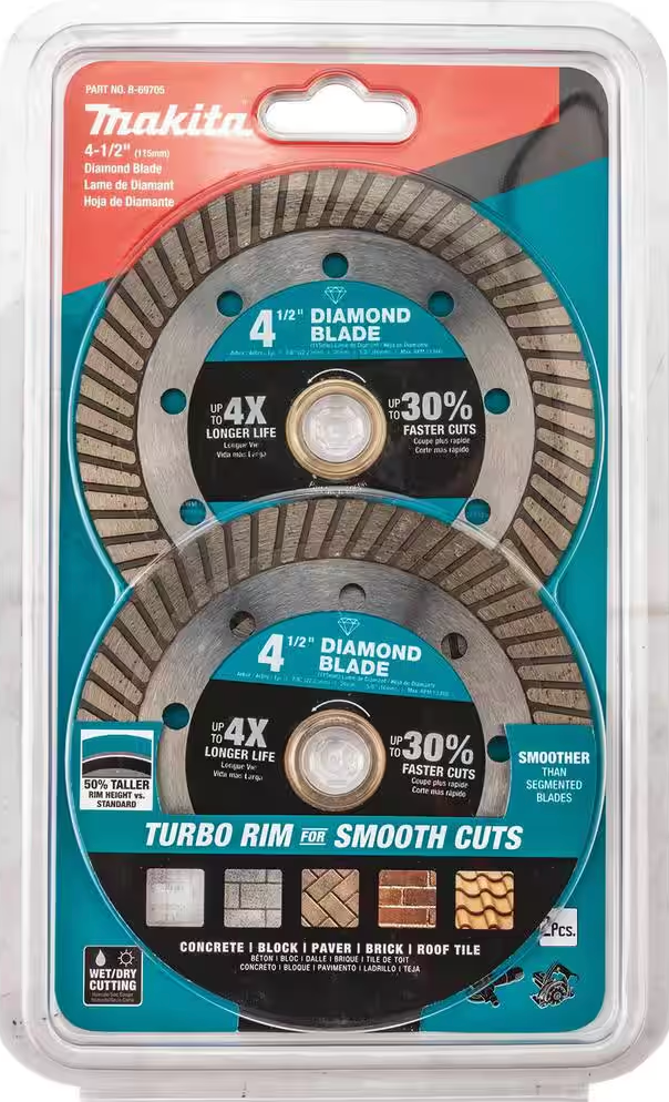 Makita 4.5 in. Turbo Rim Diamond Blade for General Purpose 2-Pack (B-69705)