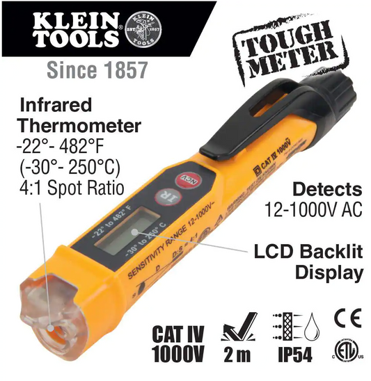 Klein Tools 12-1000V AC Non-Contact Voltage Tester Pen with Infrared Thermometer (NCVT-4IR)