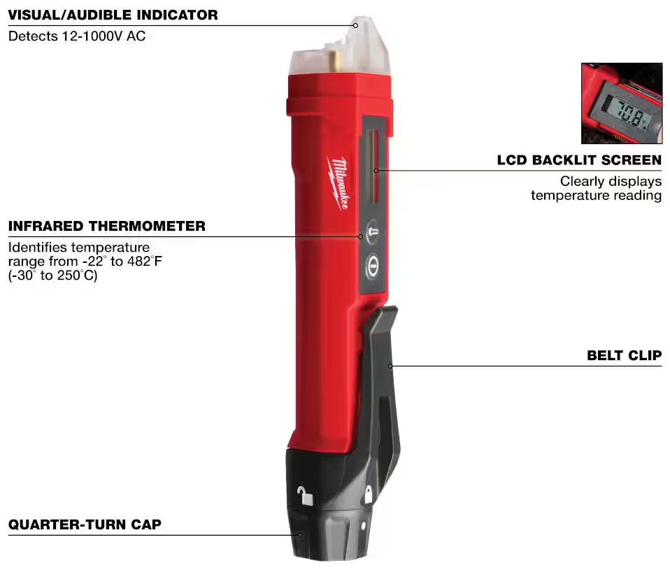 Milwaukee (2225-20) Non-Contact Voltage Detector w/ Laser Infrared Thermometer