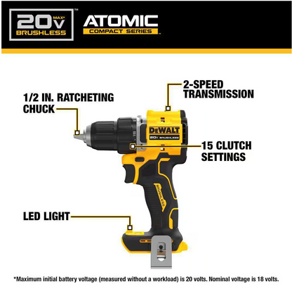 DEWALT ATOMIC 20V MAX 1/2" Drill Driver DCD794 (TOOL ONLY)