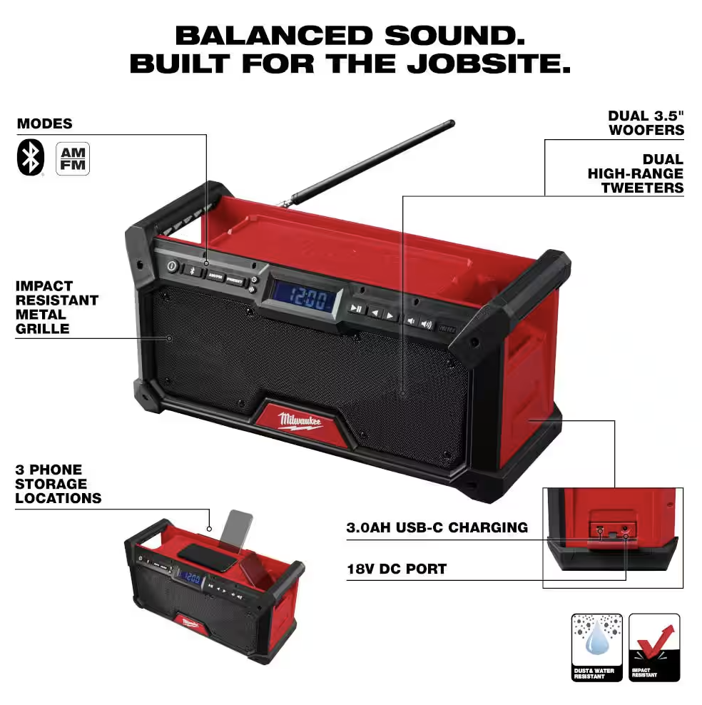 Milwaukee M18 18V Lithium-Ion Jobsite Radio 2952-20