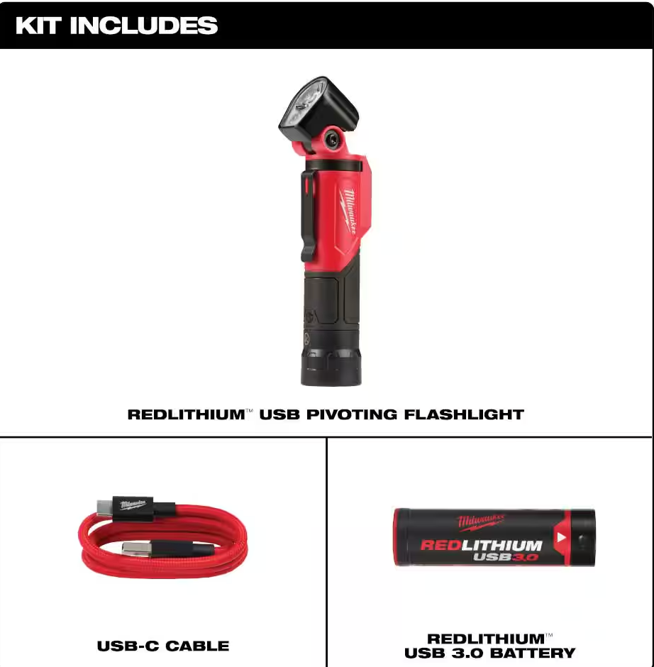 Milwaukee 500 Lumens LED Pivoting REDLITHIUM USB Flashlight 2113-21