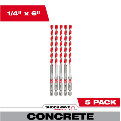 Milwaukee 1/4" SHOCKWAVE Carbide Hammer Drill Bits 5-Pack (48-20-9162)