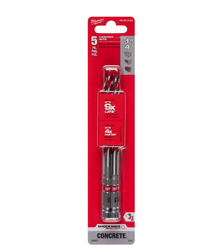 Milwaukee 1/4" SHOCKWAVE Carbide Hammer Drill Bits 5-Pack (48-20-9162)