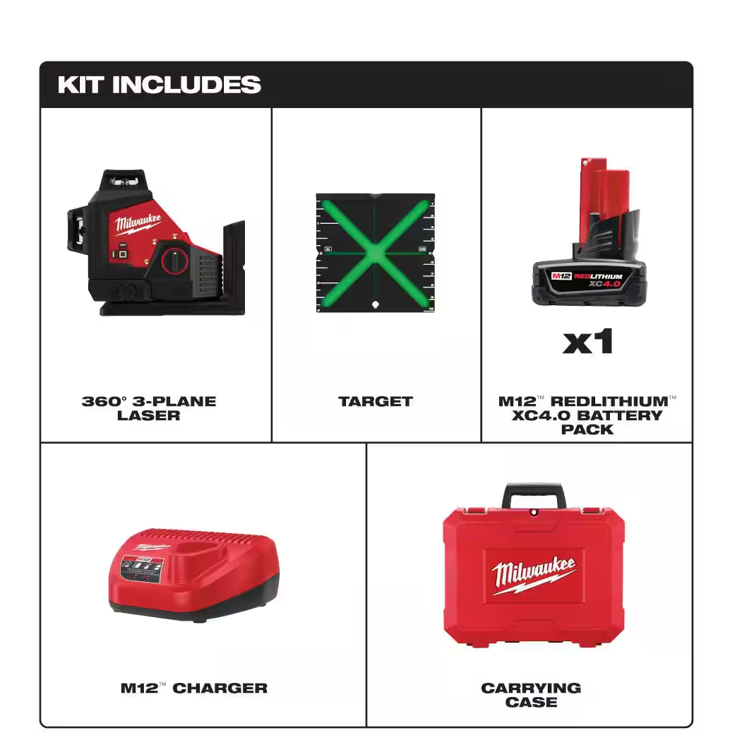 Milwaukee M12 12V Green 250ft. 3-Plane Laser Level Kit 3632-21