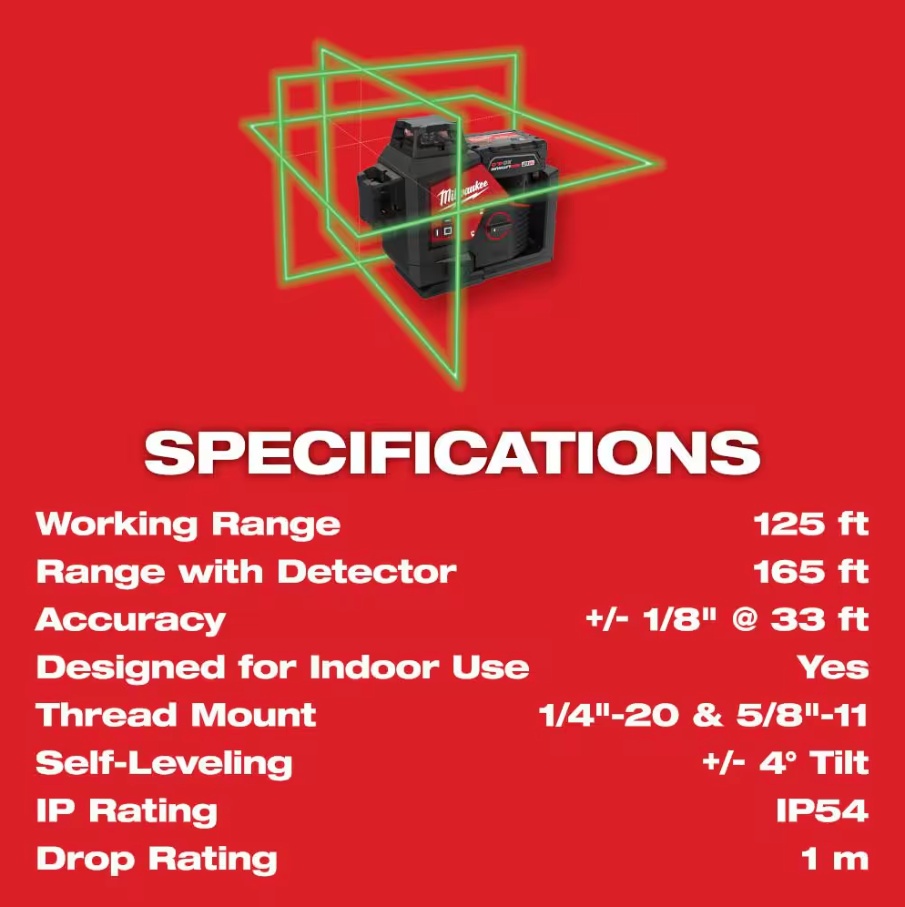 Milwaukee M12 12V Green 250ft. 3-Plane Laser Level Kit 3632-21