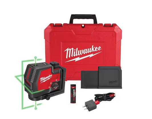 Milwaukee 100ft. Green Cross Line and Plumb Points Rechargeable Laser Level Kit (3522-21)