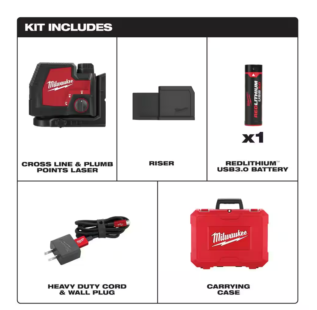 Milwaukee 100ft. Green Cross Line and Plumb Points Rechargeable Laser Level Kit (3522-21)