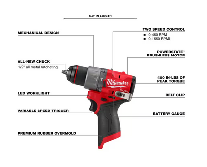 Milwaukee M12 FUEL 12V 1/2" Hammer Drill 3404-20 (TOOL ONLY)