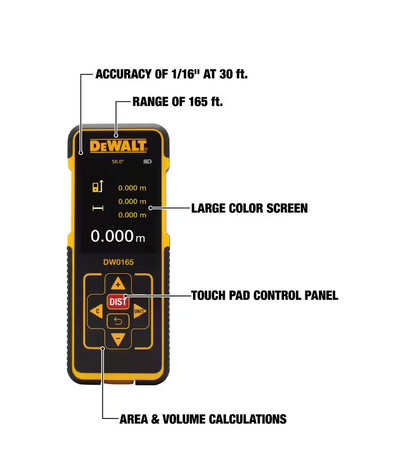 DEWALT 165ft. Color Screen Laser Distance Measurer (DW0165N)